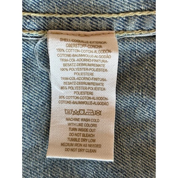 Free People Womens Jean Jacket Size 8 Blue Trucker Distressed Baja Aztec Denim - Picture 10 of 10